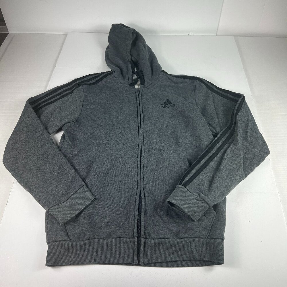 Adidas Sweatshirt Adult Small Charcoal Dark Grey Full Zip Up Hoodie